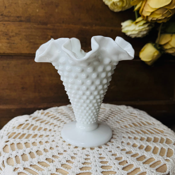 TALL FENTON RUFFLED HOBNAIL VINTAGE MILK GLASS VASE - 2 AVAILABLE