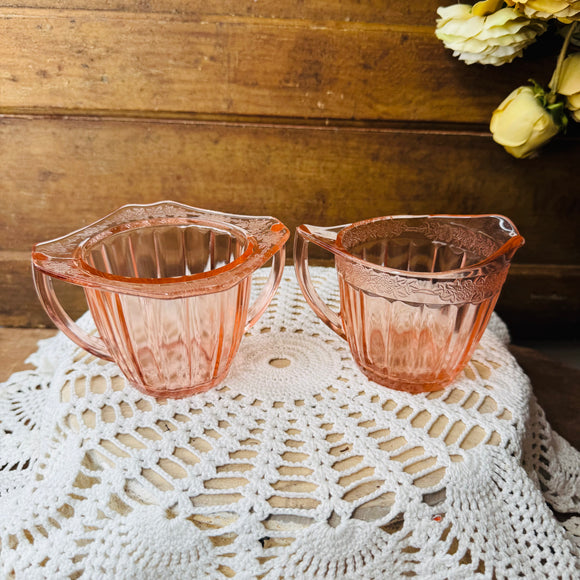 SET - JEANNETTE CHERRY BLOSSOM PINK SUGAR BOWL AND CREAMER SET