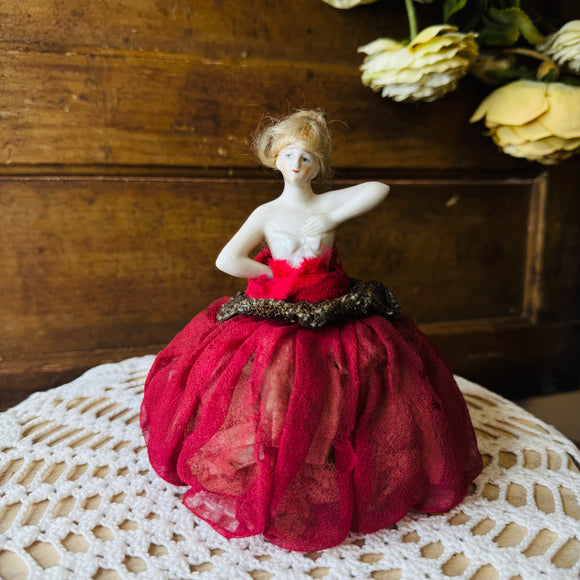 ANTIQUE HANDMADE ONE OF A KIND PORCELAIN DOLL TORSO WITH ANTIQUE LINEN RARE - EFFIE