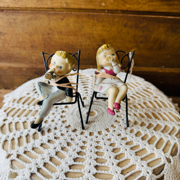 SET - EXTRA RARE PORCELAIN BOY AND GIRL ANTIQUE WITH INSTRUMENTS STATUETTES