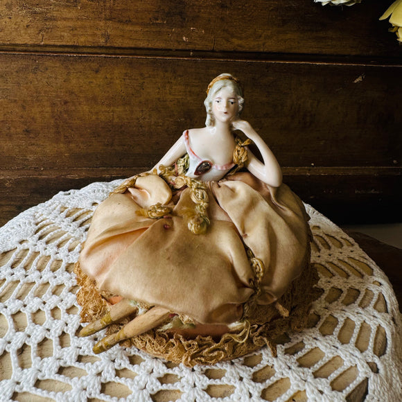 ANTIQUE HANDMADE ONE OF A KIND PORCELAIN DOLL TORSO WITH ANTIQUE LINEN RARE - HATTIE