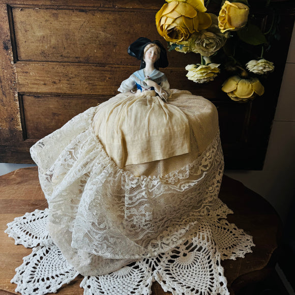 ANTIQUE HANDMADE ONE OF A KIND PORCELAIN DOLL TORSO WITH ANTIQUE LINEN RARE - SYBIL