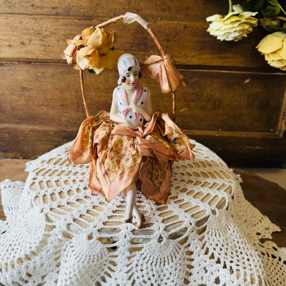 ANTIQUE HANDMADE ONE OF A KIND PORCELAIN DOLL TORSO WITH ANTIQUE LINEN RARE - URSULA