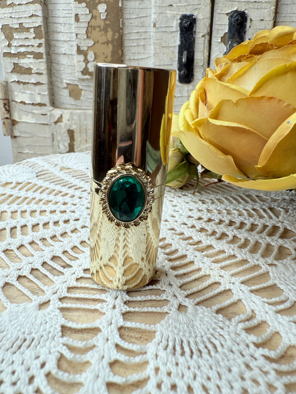VINTAGE HOLLYWOOD REGENCY GOLDEN LIPSTICK - EMERALD