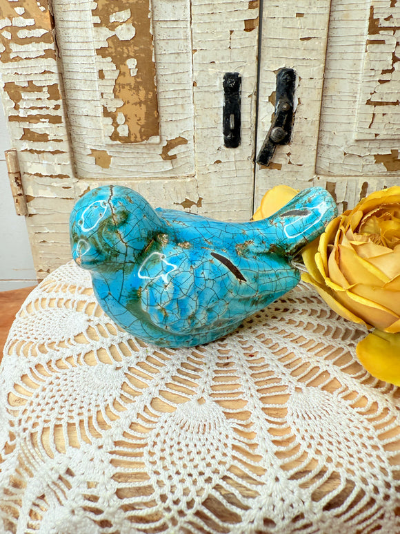 TURQUOISE MARBLED VINTAGE BIRD DECOR - 2 AVAILABLE
