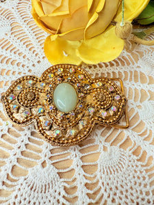 VINTAGE RHINESTONE BELT BUCKLE - GREEN