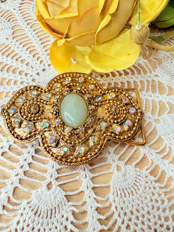 VINTAGE RHINESTONE BELT BUCKLE - GREEN