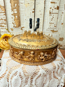 VINTAGE GOLD LIDDED CHERUB BOX