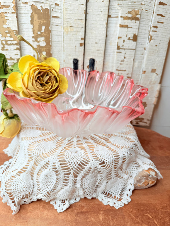 VINTAGE MIKASA PINK TRIM GLASS BOWL
