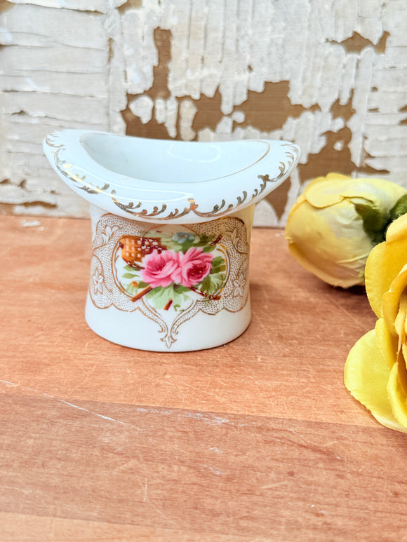 VINTAGE FLORAL MILK GLASS HAT PLANTER