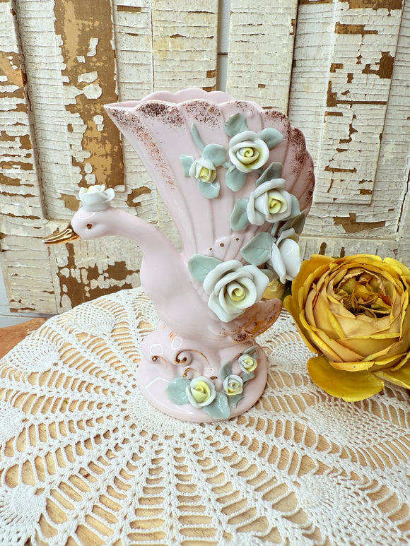 VINTAGE JAPAN ORNATE SWAN PLANTER PINK - 2 AVAILABLE