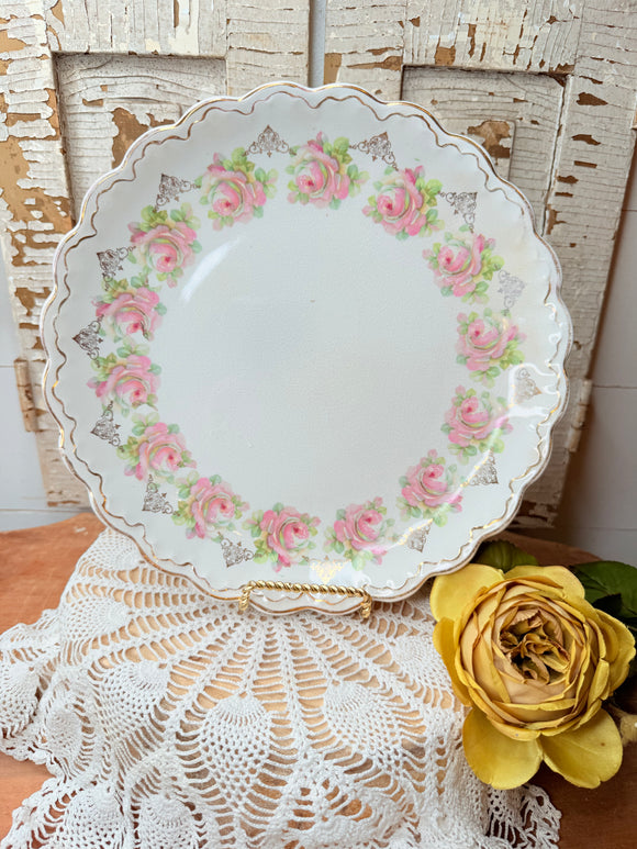 VINTAGE EMPIRE CHINA ROSES SCALLOPED PLATE