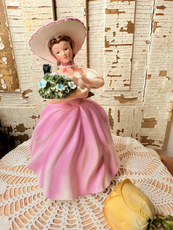 VINTAGE LADY PLANTER GORGEOUS PINK DRESS WITH FLORALS