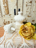 ORNATE MILK GLASS VINTAGE DECANTER - 2 AVAILABLE