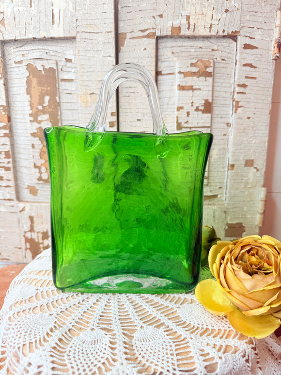 VINTAGE MURANO PURSE VASE GREEN