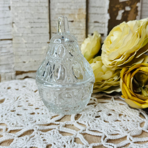 VINTAGE GLASS PEAR TRINKET JAR AND LID