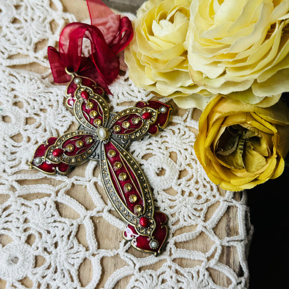 ORNATE RUBY DETAILED CROSS ORNAMENT DECOR - 3 AVAILABLE