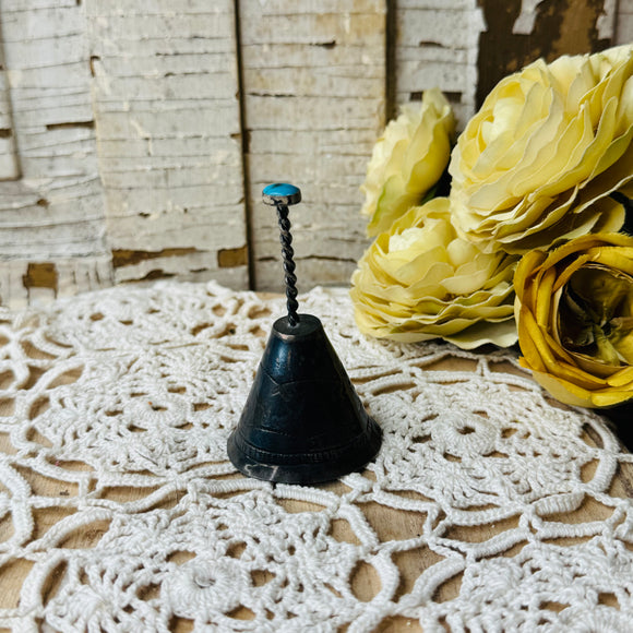 VINTAGE TURQUOISE AND SILVER ORNATE BELL