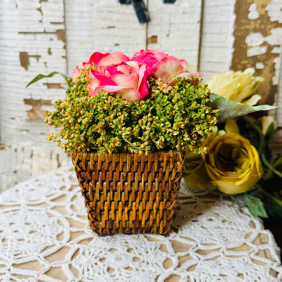 VINTAGE PLANTER WITH FAUX FLOWERS