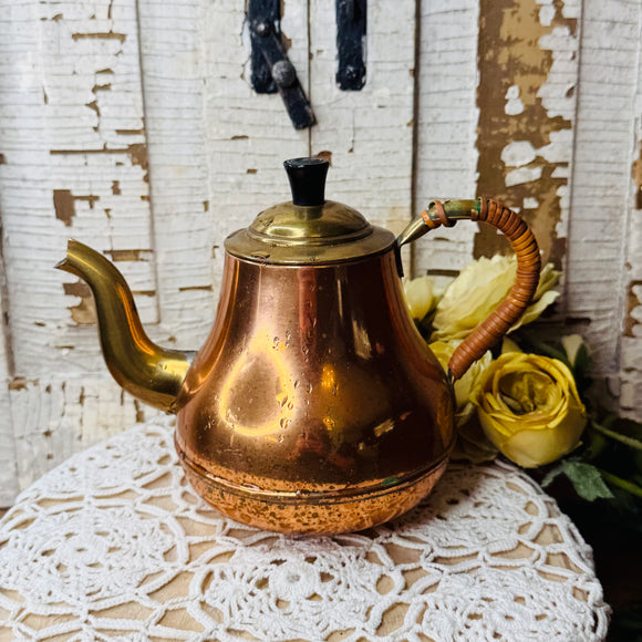 VINTAGE COPPER AND BRASS ORNATE TEAPOT