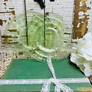 SET OF 2 BLOCK OPTIC VINTAGE URANIUM GLOWING GLASS LUNCH DESSERT PLATES - 7 SETS AVAILABLE