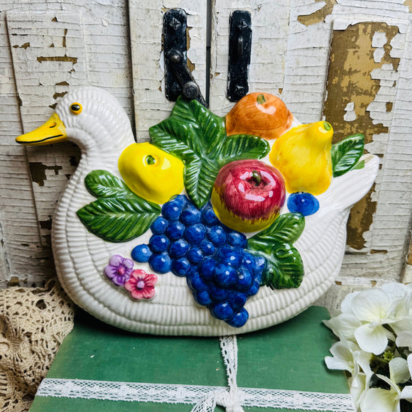VINTAGE PORTUGAL CERAMIC DUCK BASKET WALL DECOR