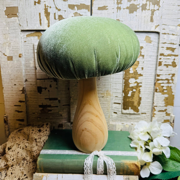 XL VINTAGE FELT TOP WOODEN MUSHROOM STATUETTE