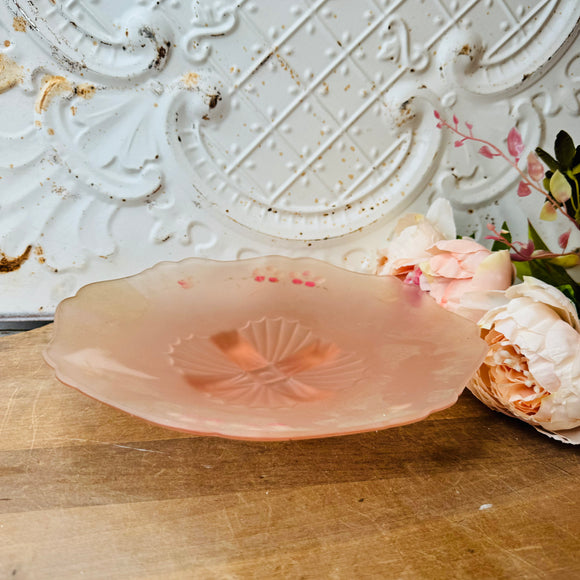 VINTAGE FROSTED PINK FOOTED PLATE