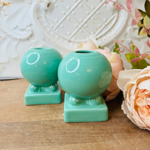RARE VINTAGE FIESTA WARE GREEN BALL CANDLEHOLDER - 2 AVAILABLE