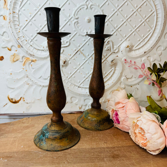 SET OF ANTIQUE BRASS CANDLEHOLDERS
