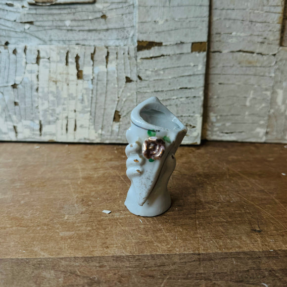 VINTAGE HAND HOLDING FLOWER TOOTHPICK HOLDER/MINI VASE