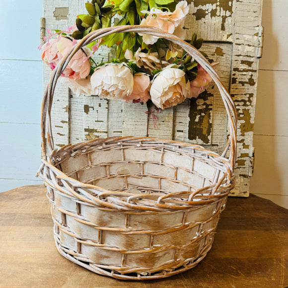 PINK AND WHITE PASTEL WICKER BASKET
