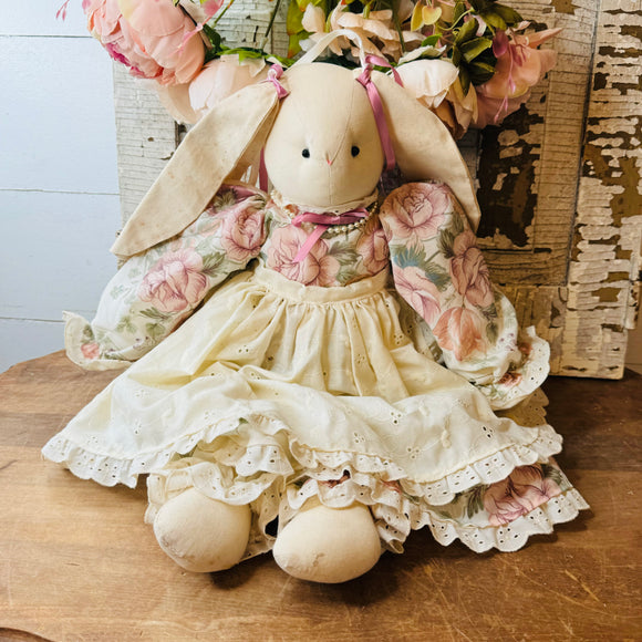 HANDMADE VINTAGE FABRIC BUNNY RABBIT DOLL