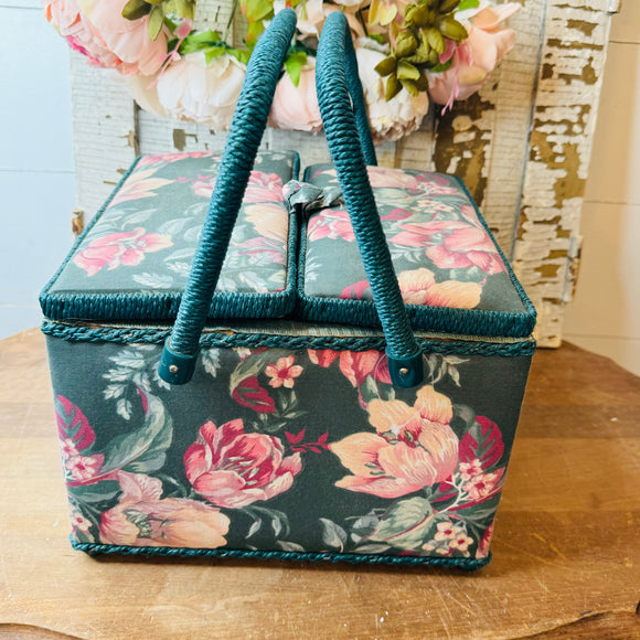 FLORAL VINTAGE FABRIC SEWING BASKET