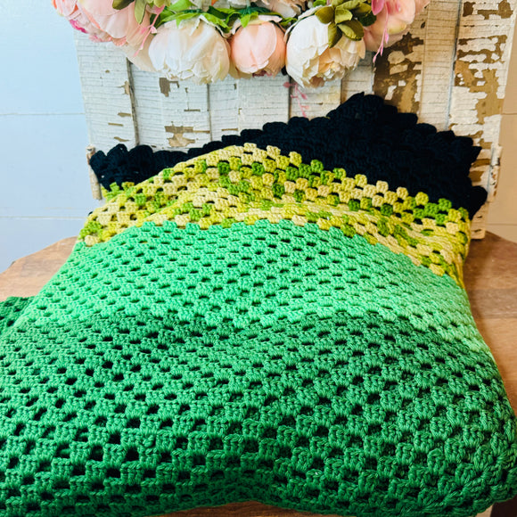 VINTAGE GREEN TONES HANDMADE AFGHAN