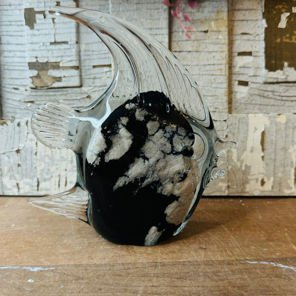VINTAGE MURANO STYLE ART GLASS BLACK FISH PAPERWEIGHT