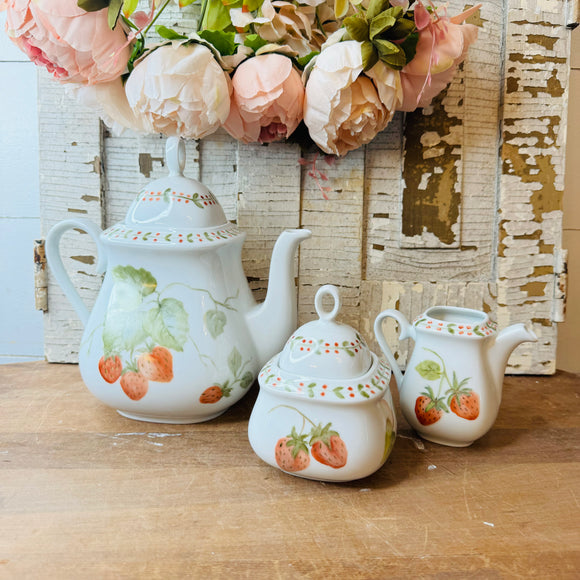 VINTAGE BELGIUM PORCELAIN STRAWBERRY TEA SET
