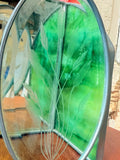 VINTAGE RARE STAINED GLASS GREEN CANDLE HOLDER DECOR