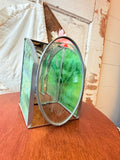 VINTAGE RARE STAINED GLASS GREEN CANDLE HOLDER DECOR
