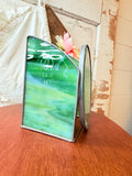 VINTAGE RARE STAINED GLASS GREEN CANDLE HOLDER DECOR
