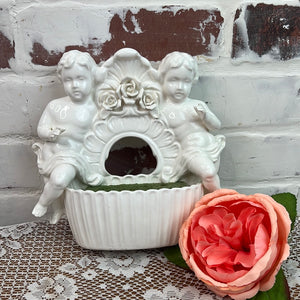 PORCELAIN CHERUB ROSE WALL PLANTER