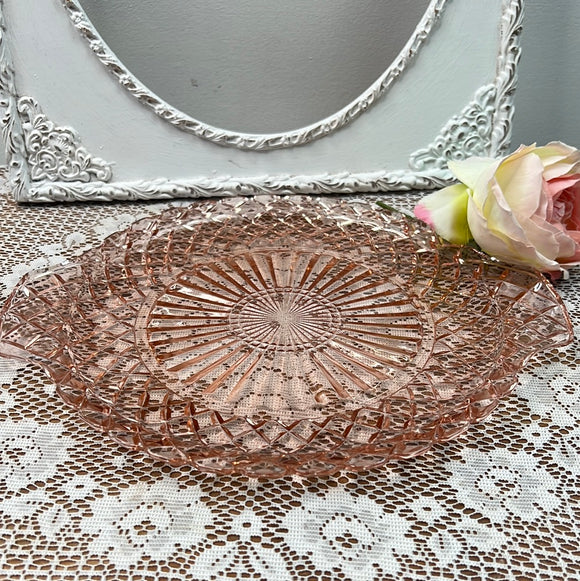 ANCHOR HOCKING PINK DEPRESSION GLASS WAFFLE PATTERN TRAY