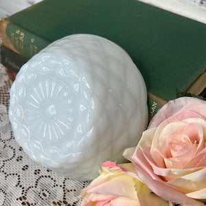 MILK GLASS QUILT SCALLOPED TRINKET BOWL