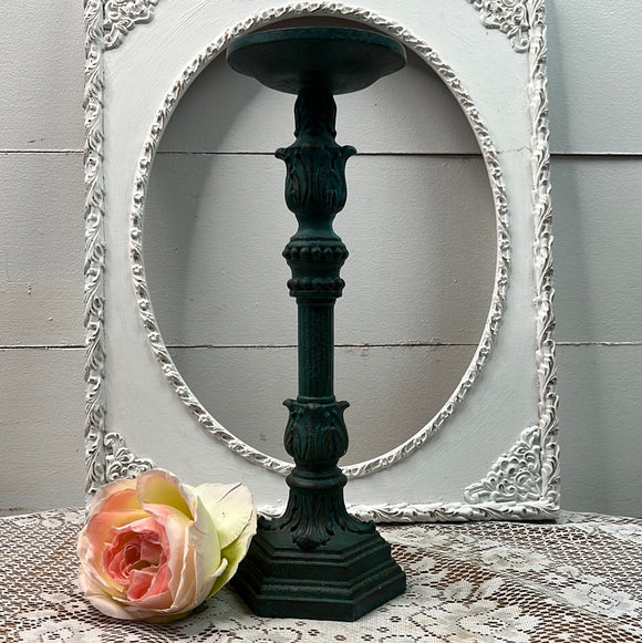 TEAL DAMASK ORNATE CANDLESTICK