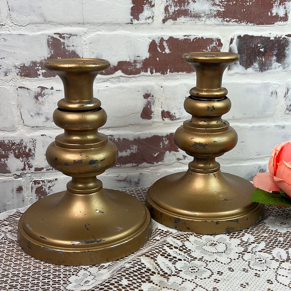 PAIR OF XL BRASS TONE CANDLESTICKS