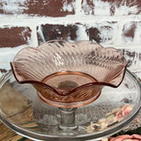 SWIRL SCALLOPED PINK DEPRESSION GLASS BOWL WITH BOTTOM TRIM