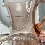 PINK DEPRESSION GLASS ETCHED FLORAL PITCHER