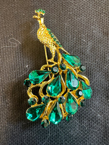 PEACOCK LARGE GREEN GEM BROOCH