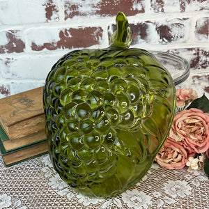 VINTAGE GREEN GLASS LARGE GRAPE SERVING/FRUIT BOWL PLATE