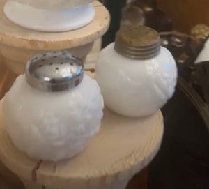 Milk glass salt and pepper